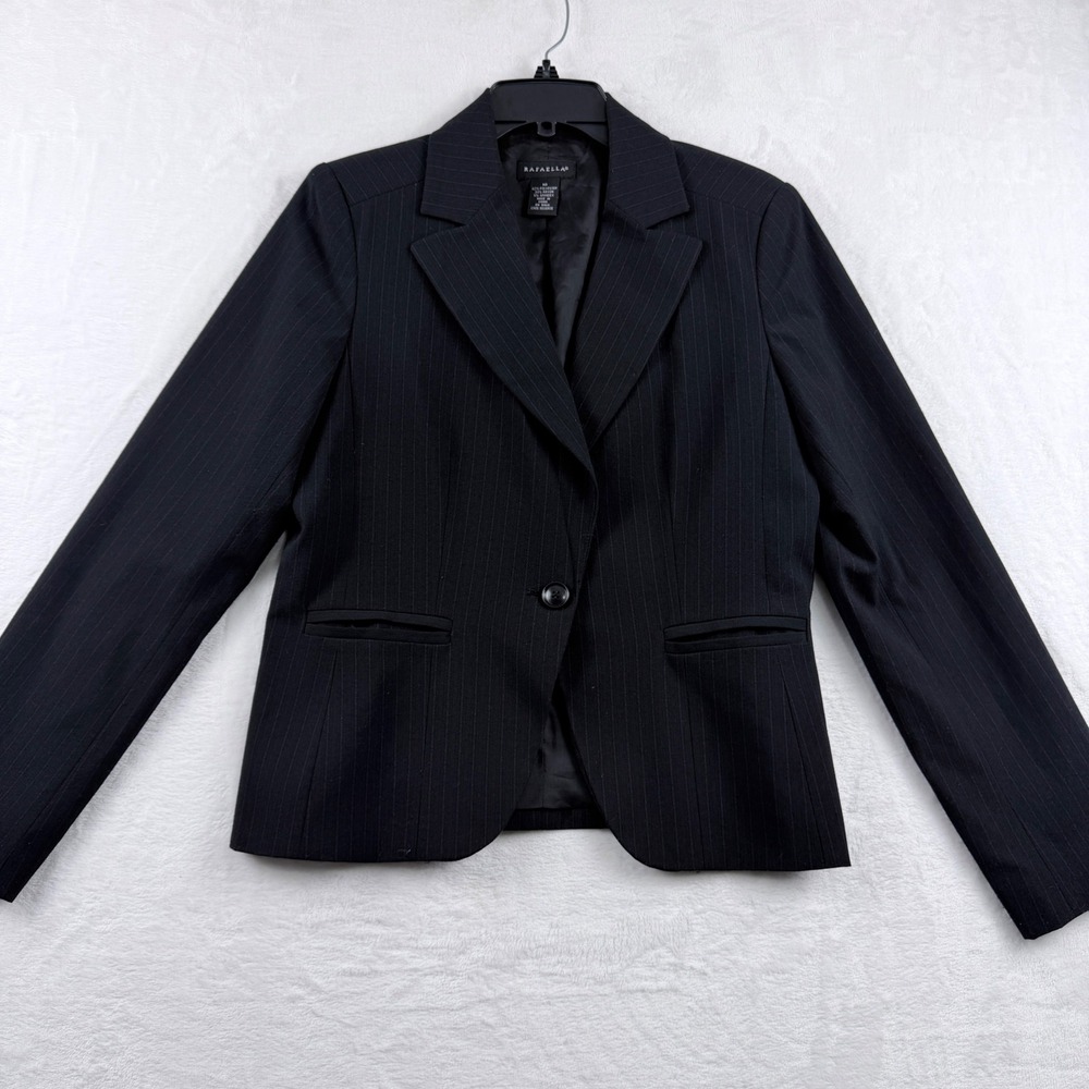 Rafaella Black Pinstripe Career Blazer Office Chic Single Button Jacket Size 10